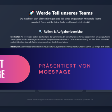 Moderne Apply Page für Minecraft-Server